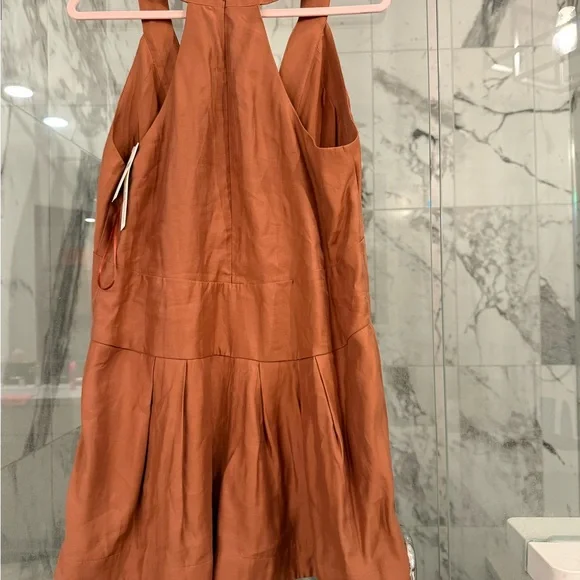 Brown and Red Pleated Jumpsuit with Plunge Neckline - Picture 5 of 7